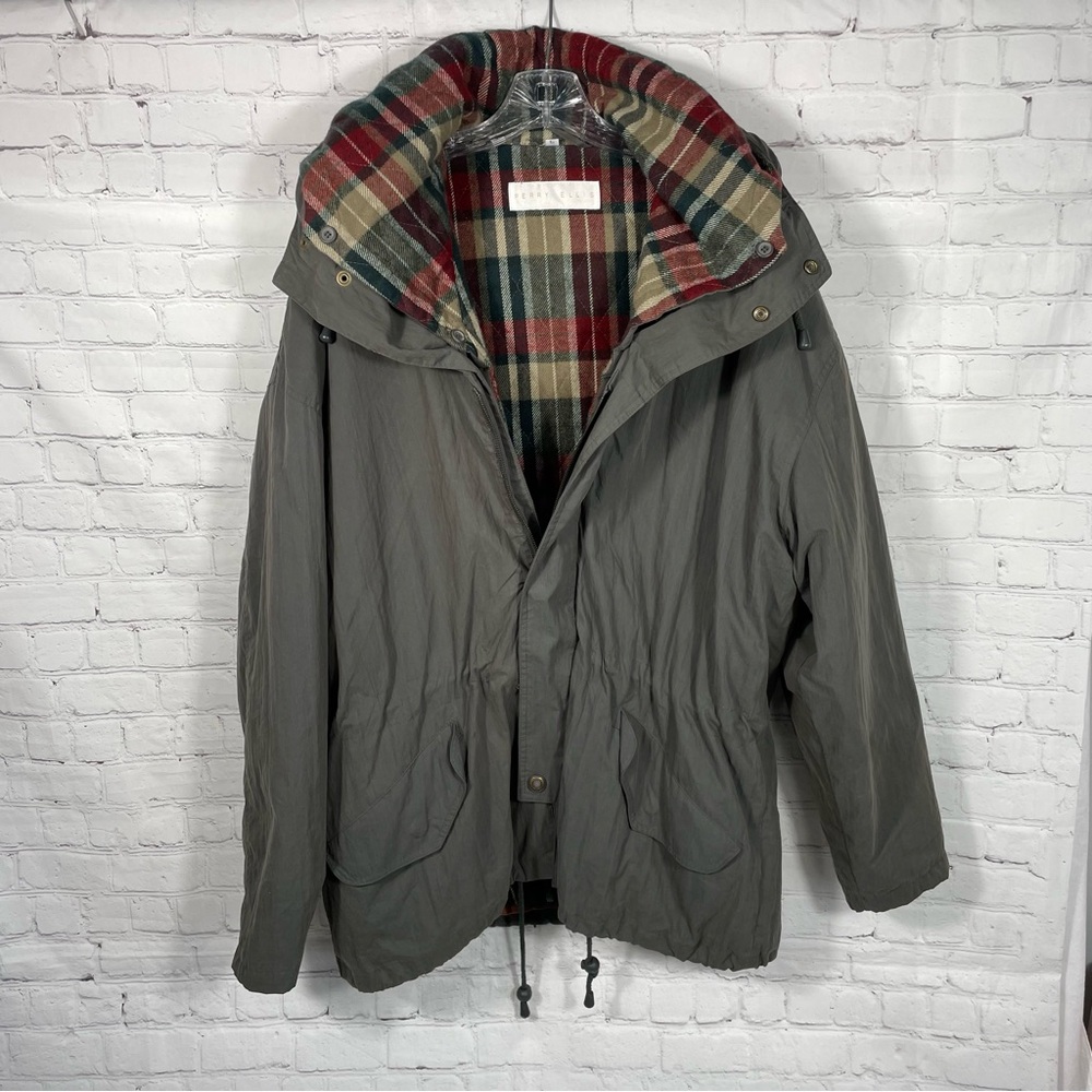 Perry Ellis Fully Lined Hooded Grey/Brown Parka Size Large